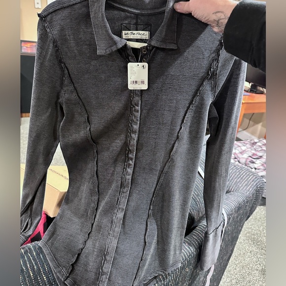 We The Free Dark Charcoal Ribbed Button-Up - Picture 5 of 6